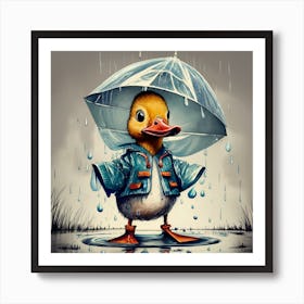 Duck In Rain Art Print