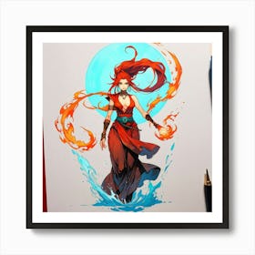 Fire Dragon The Magic of Watercolor: A Deep Dive into Undine, the Stunningly Beautiful Asian Goddess 1 Art Print