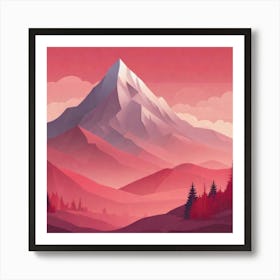 Misty mountains background in red tone 89 Art Print