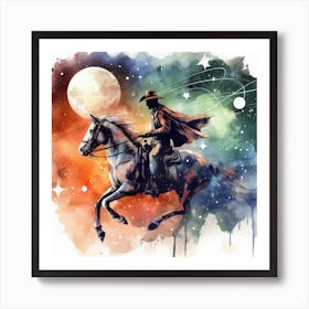 Watercolor Cowboy in space Painting Art Print