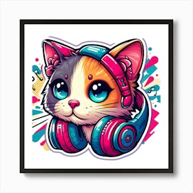 Cat With Headphones 2 Art Print