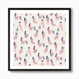 Girls Cats Square Art Print