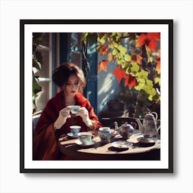 Lady having coffee Art Print