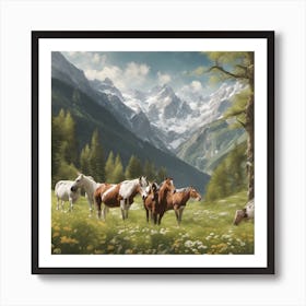 Horses In The Mountains Art Print