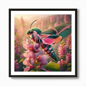 A Beautiful Elephant Hawk Moth Sitting On A Honeysuckle Flower Art Print