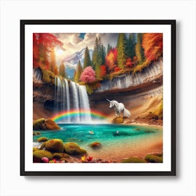 Unicorn In The Waterfall Poster