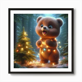 Christmas Bear In The Forest Art Print