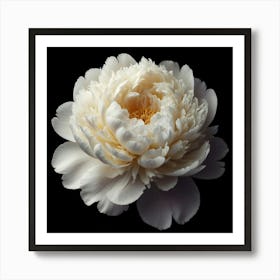 White Peony on Black Background Art Print