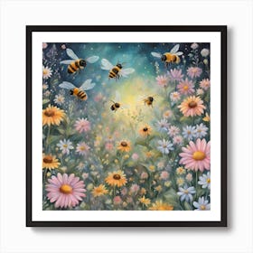 Bees In The Meadow Art Print