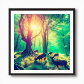 Deers In The Forest Art Print