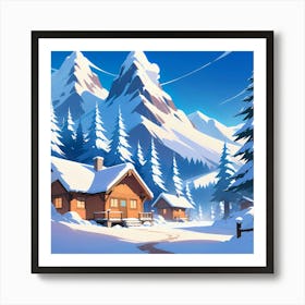 Winter Cabins In The Mountains 1 Art Print