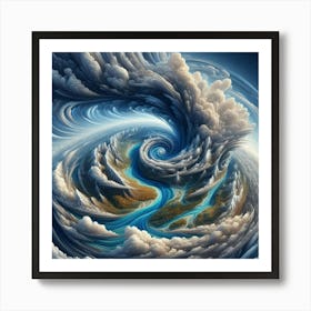 3 Dimensional Rivers In The Country Swirls In A Vortex Of Storm Clouds 3 Art Print