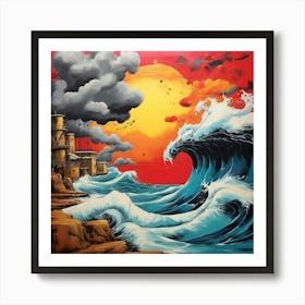 Pop Art graffiti stormy sea 3 Art Print