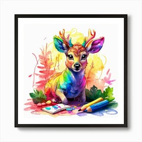 Deer Watercolor Painting 2 Art Print