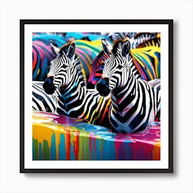 Zebras In Colorful Paint Art Print