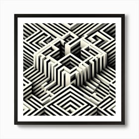 Abstract Black And White Maze 1 Art Print