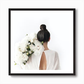 Back View Of A Woman With Flowers Art Print