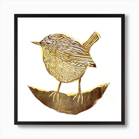 Wren Linocut Square Art Print