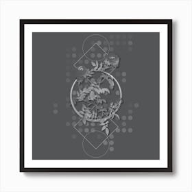 Vintage Rose of the Hedges Botanical with Line Motif and Dot Pattern in Ghost Gray n.0256 Art Print