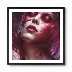 Dark art gothic beautiful enchantress, red purple, beautiful, Royo. Generated with AI, Head and shoulders portrait_2 Art Print