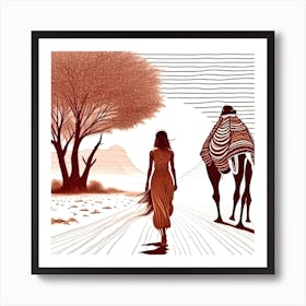 Camel And A Woman 1 Art Print