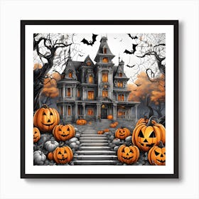 Halloween House With Pumpkins 4 Art Print