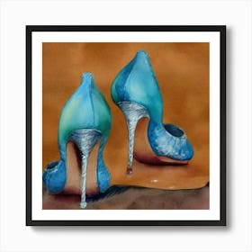 Blue Colour Ladies High Heel Shoe Adeline Yeo Art Print