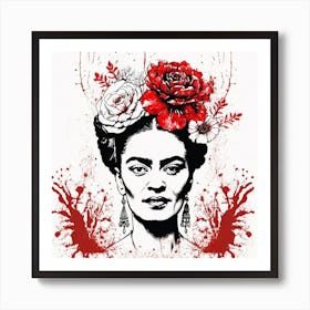 Floral Frida Kahlo Portrait Painting (35) Art Print
