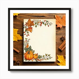 An Autumn Themed Holiday Card Adorning A Vintage Rustic Wooden Finish Laden With A Hand Drawn Dispu 2 2 Art Print