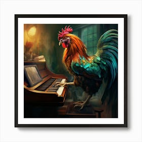 Rooster Playing Piano Art Print