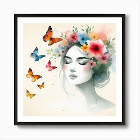 Girl With Butterflies II Art Print