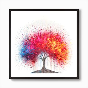 Nature's Energy Red Tree Vector Ink Splash Effect Art Print