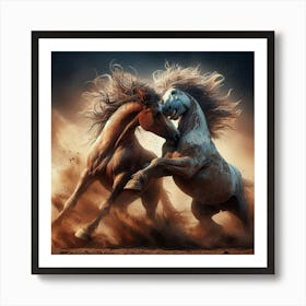 Two Horses Fighting In The Dust 1 Art Print