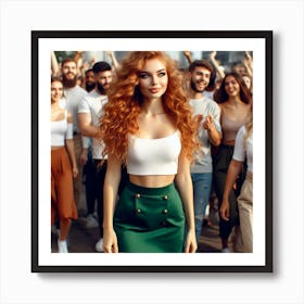 Young Woman With Red Hair And Green Skirt Art Print