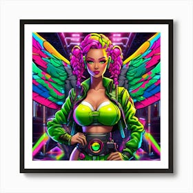 Neon Girl With Wings 23 Art Print