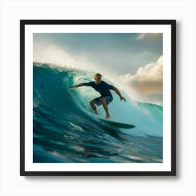 Surfer Riding A Wave Art Print