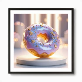 Porcelain Donut Glowing Ethereally Adorned With Gold Sprinkles 3d Rendering Floating Against A S Affiche