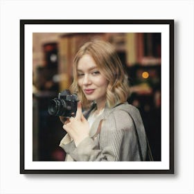 Firefly Young Lady, Posing, Camera, Blurry Effect, Shop Window, Retro Style, Minimal Colors, Soft Fo (8) Art Print