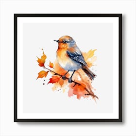 Autumn Bird Watercolor Painting Art Print