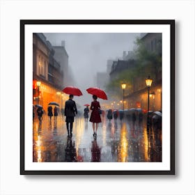 Dreamshaper V7 Painting Of People Walking In The Rain With Umb 0 Upscaled Upscaled Art Print