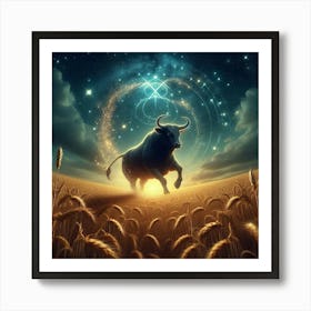 Bull In The Wheat Field 13 Art Print