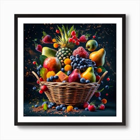 Fruit Basket On Black Background 1 Art Print