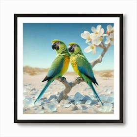 Parrots On A Branch Art Print