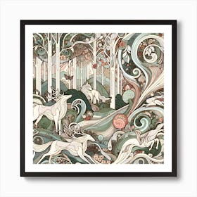 Foxes In The Forest Art Print