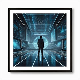 Futuristic Man Standing In Futuristic Hallway Art Print