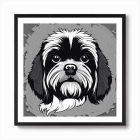 Shih Tzu, Black and white illustration, Dog drawing, Dog art, Animal illustration, Pet portrait, Realistic dog art, puppy Art Print