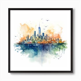 New York City Skyline Watercolor Painting Art Print