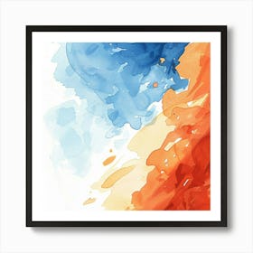 Watercolor Splashes Orange Blue Art Print