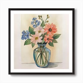 Bouquet of flowers inside a vase. Abstract artistic drawing 16 Art Print