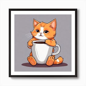 Cute Orange Kitten Loves Coffee Square Composition 6 Art Print